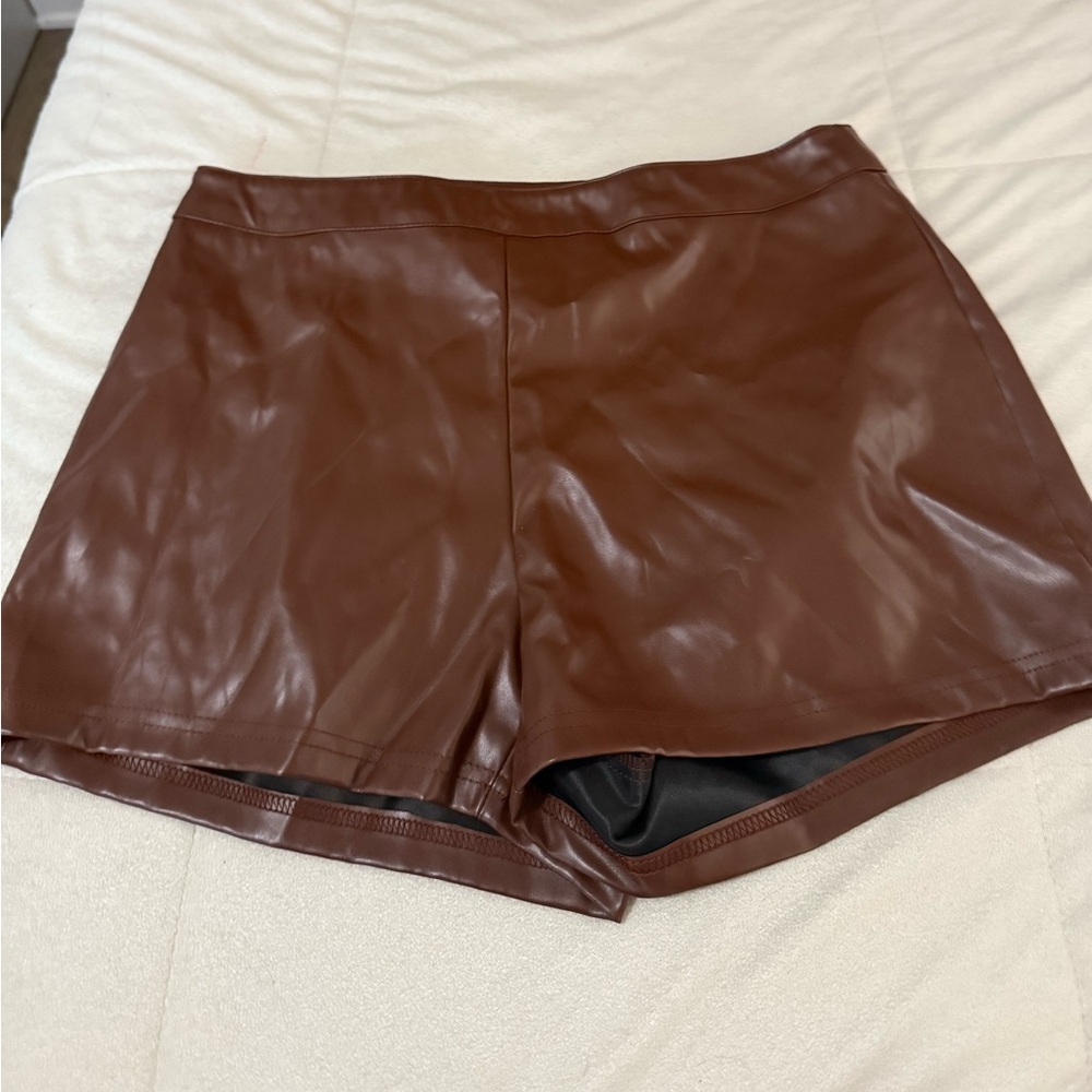 SHEIN High Waist Brown Leather Shorts